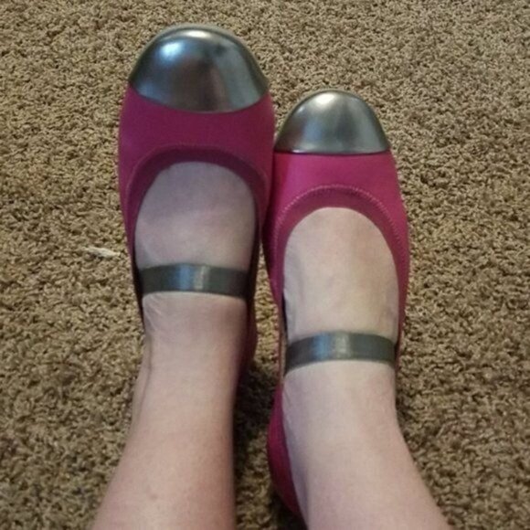 Shoes Clarks Pink Leather Ballet Flat Toe Cap Girls Size 4½ - Picture 4 of 15